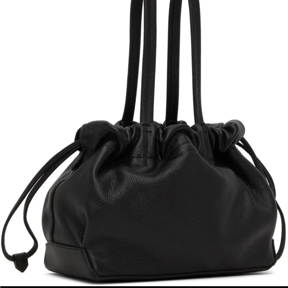 BY FAR Black Leather Drawstring Shoulder Bag